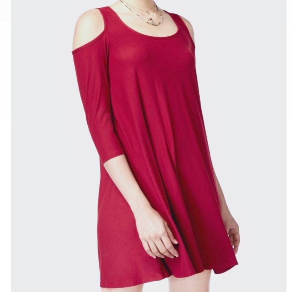 NEW Maroon Burgundy Red Cold Shoulder Soft Dress Holiday Christmas Winter